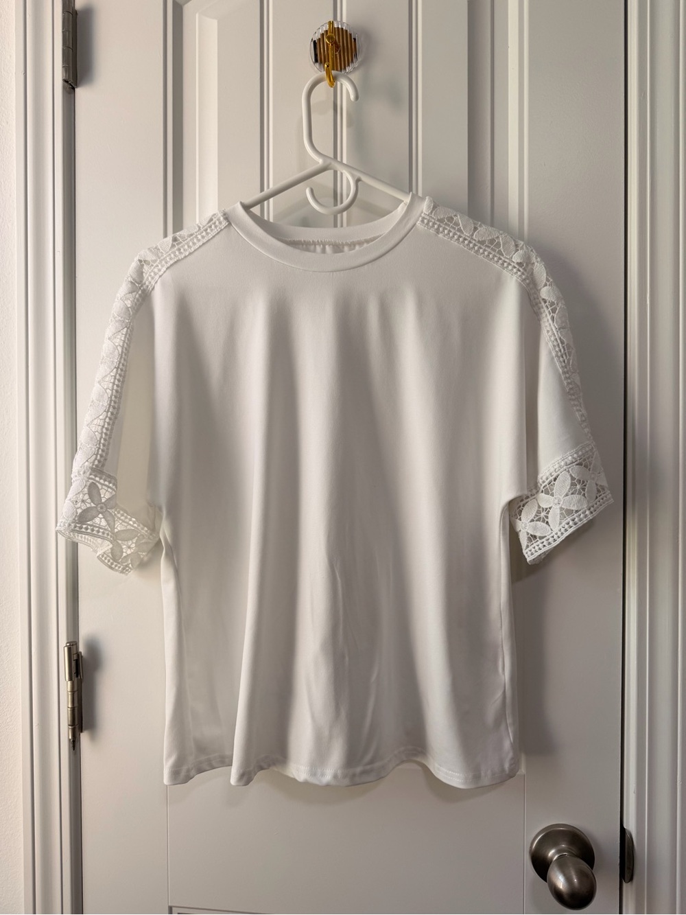 White Crochet-Trim Short Peak-A-Boo Sleeve Top